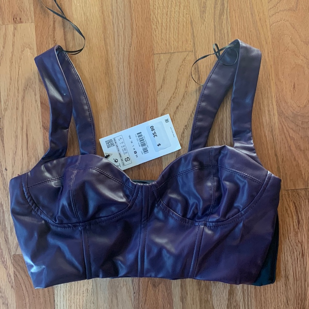 Purple leather cropped bustier